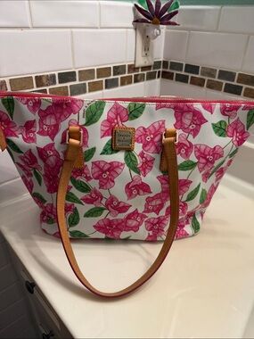 Dooney & Bourke Pink Floral LeatherTote with Tan Straps